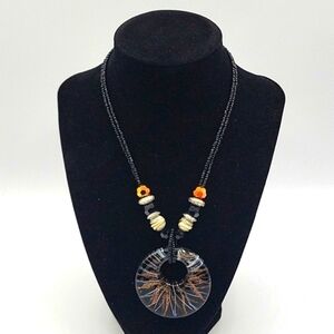 Vintage Double Stranded Adjustable Necklace Circular Medallion Black Bronze